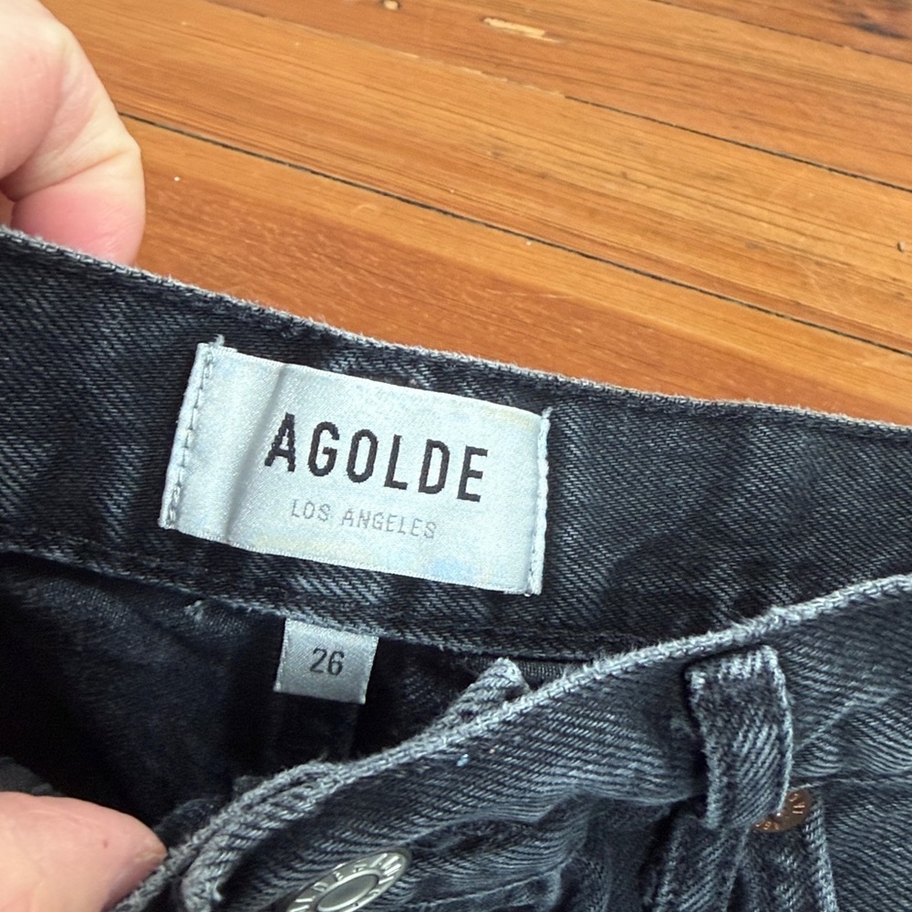 Agolde Frayed Hem Black Jean Shorts - Picture 3 of 6